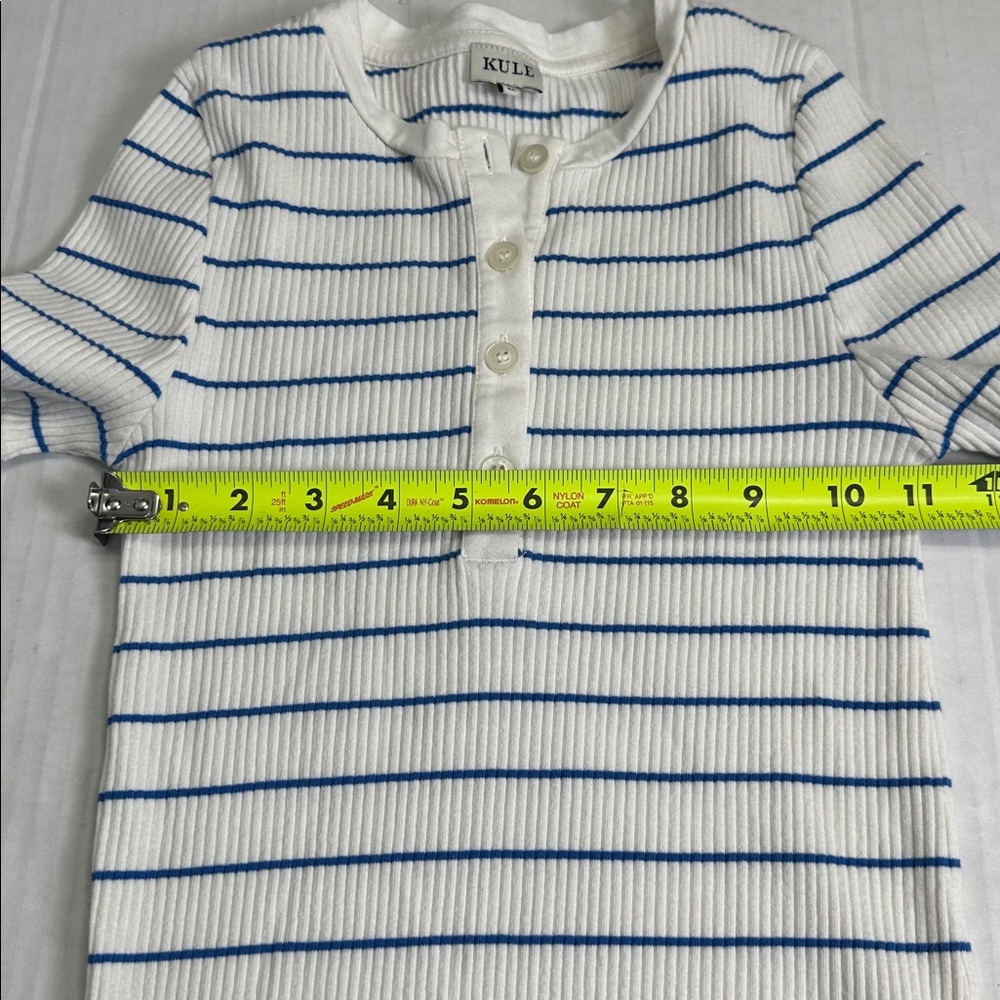Kule Berri Dress Cream Blue Ribbed Striped Mini Womens XS Stretchy - Picture 7 of 10